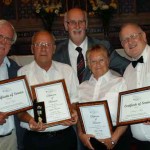 David Taylor (Certificate of Service), Bob Tresedern (60 years Service), Sylvia Risby (60 Years Service), Tony O'Mara (Certificate of Service) with Peter Bates (Chairman of the NWABBA).